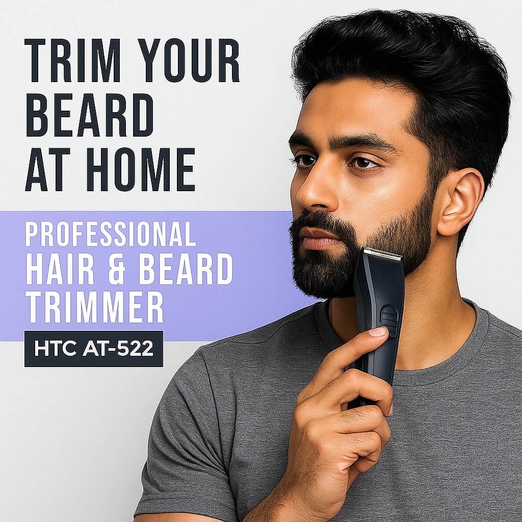 HTC AT-522 Professional Rechargeable Hair & Beard Trimmer | Cordless Grooming Kit with Adjustable Blades