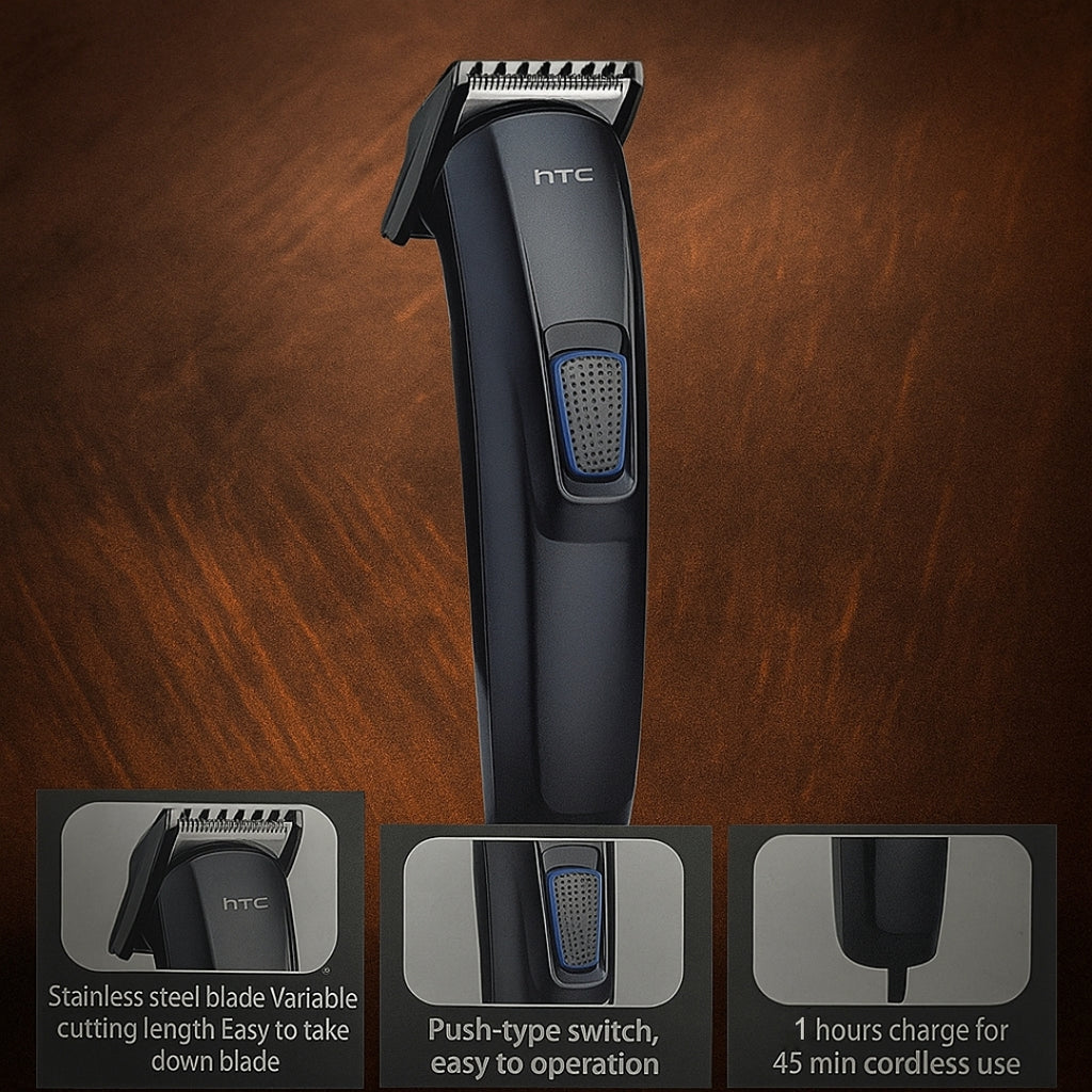 HTC AT-522 Professional Rechargeable Hair & Beard Trimmer | Cordless Grooming Kit with Adjustable Blades